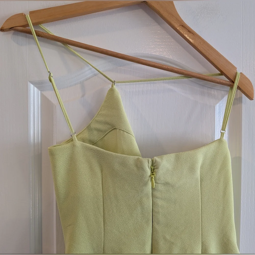 HOUSE OF CB Alessia Asymmetric Feather Trim Midi Dress in Lime Green Size M - Picture 9 of 16